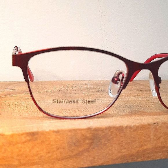 NEW prescription-ready Eyeglass Frame burgundy STAINLESS STEEL youth small adult - Picture 2 of 7
